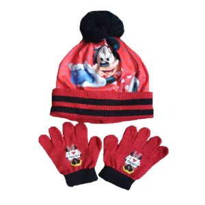 Girls Minnie Mouse Hat & Gloves Set Kids Disney Minnie Mouse Winter Hat Set Age 3-7 Years