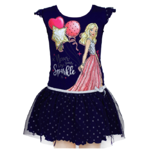 Barbie Dress Girls Short Sleeve Barbie Dress 100% Cotton Age 4-10 Years