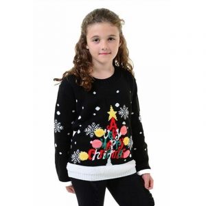 Christmas Jumper Kids Black Tree Pom Pom Christmas Jumper Age 3-12 Years