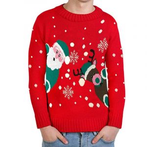 Christmas Jumper Kids Red Santa And Reindeer Knitted Christmas Jumper Age 3-12 Years