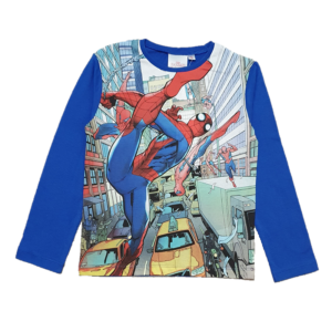 Spiderman T-shirt Boys Spiderman Long Sleeve Cotton Top Blue Age 3-8 Years