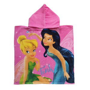 Tinkerbell Poncho Girls Disney Tinkerbell Poncho Towel 100% Cotton Pink Size 60 x 120 cm