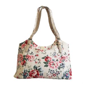 Women's Handbag Beige Pink Floral Ladies Canvas Handbag Size 38 x 26 x 13 cm
