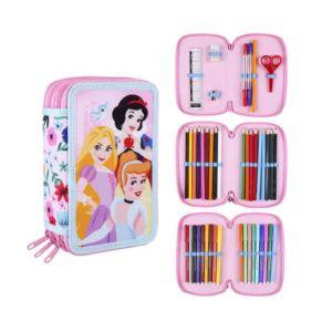 Princess Pencil Case Girls Disney Princess Filled Pencil Case 3 Layers Pink