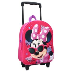 Minnie Mouse 3D Backpack Trolley Girls Disney Minnie Mouse Travel Bag With Wheels