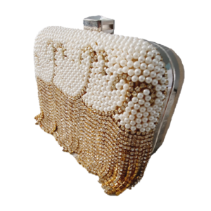 Ladies Diamante Clutch Bag Women's Pearl & Diamante Hard Case Handbag Gold
