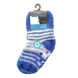 Cosy Socks Boys Fluffy Cosy Socks 2 Pairs In A Pack With Anti Slip Grippers Blue Size UK 6-3.5, EU 23-36